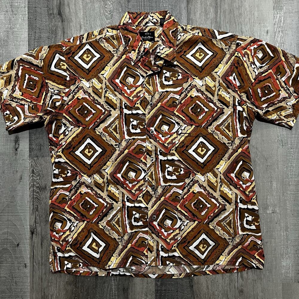 Vintage Countess Mara 80s New York Abstract Orange Geometric Button Shirt